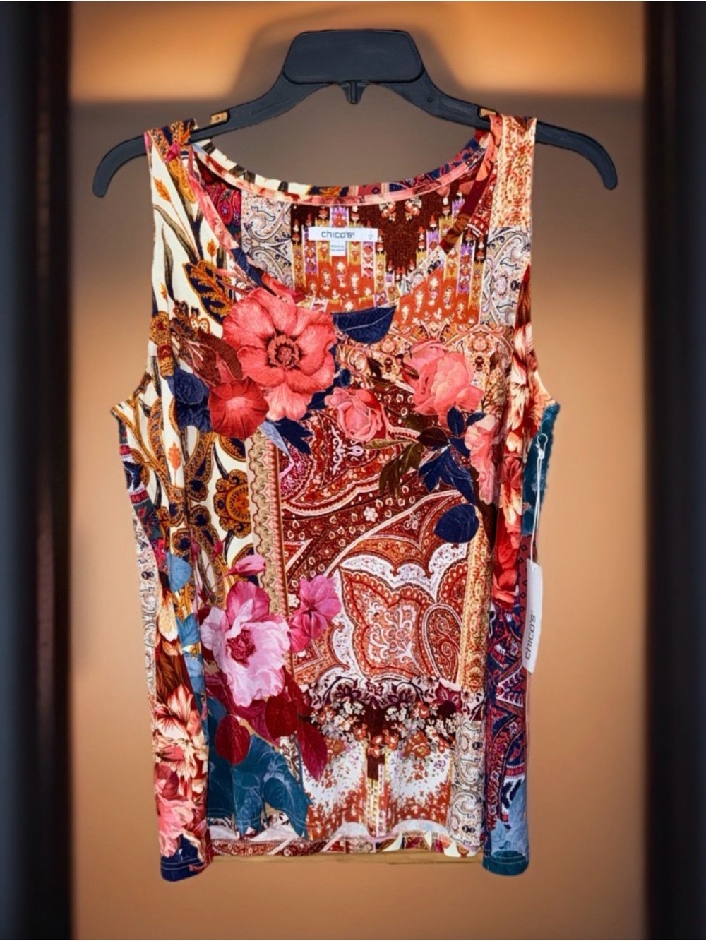 NWT Chico's TOUCH OF COOL TAPESTRY POLISHED VERY CHERRY TANK - 1/M